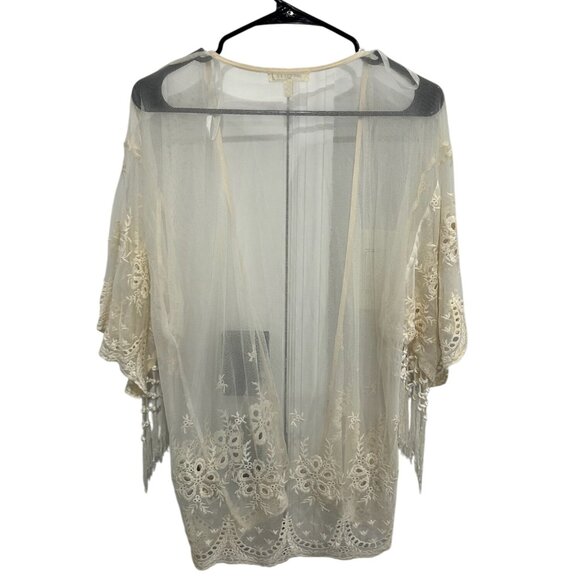 Monteau Los Angeles Lightweight Sheer Lace Embroidered Kimono Cardigan Size L Bo - Picture 2 of 9